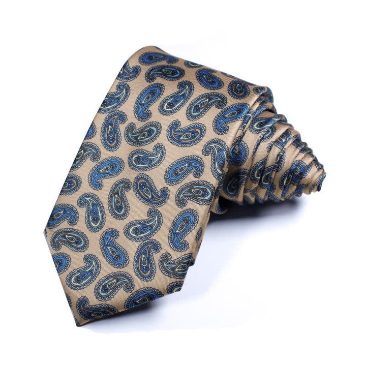 Men's Khaki & Blue Retro Paisley Tuxedo Necktie