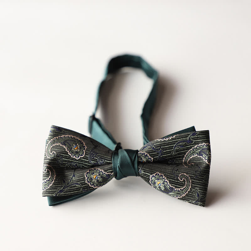 Men's Floral Striped Jacquard Woven Double Layers Bow Tie