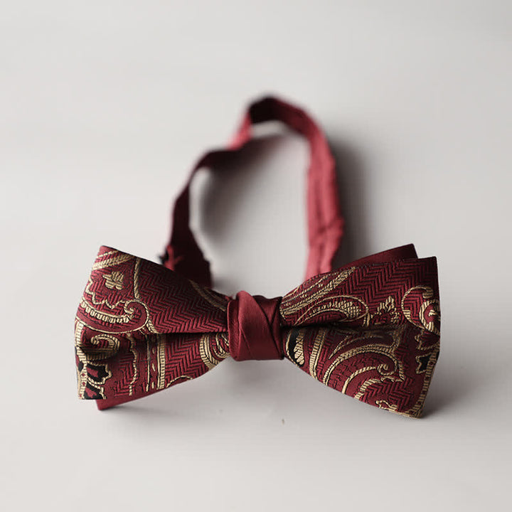 Men's Floral Striped Jacquard Woven Double Layers Bow Tie