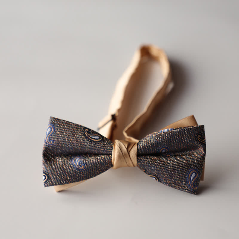 Men's Floral Striped Jacquard Woven Double Layers Bow Tie