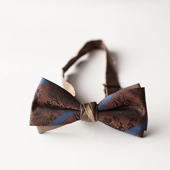 Men's Floral Striped Jacquard Woven Double Layers Bow Tie