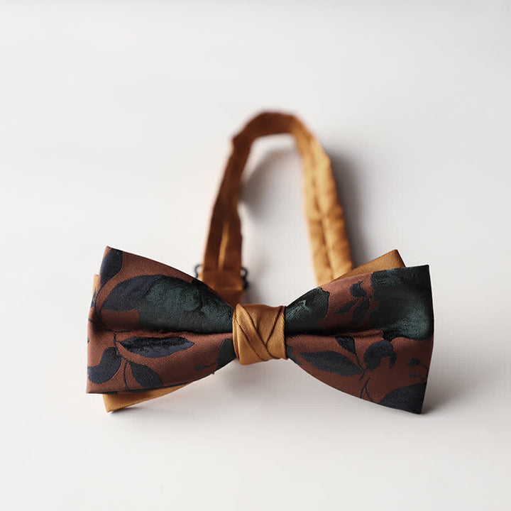 Men's Floral Striped Jacquard Woven Double Layers Bow Tie