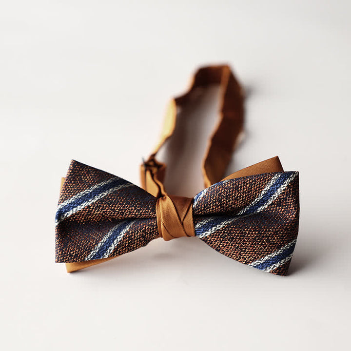 Men's Floral Striped Jacquard Woven Double Layers Bow Tie