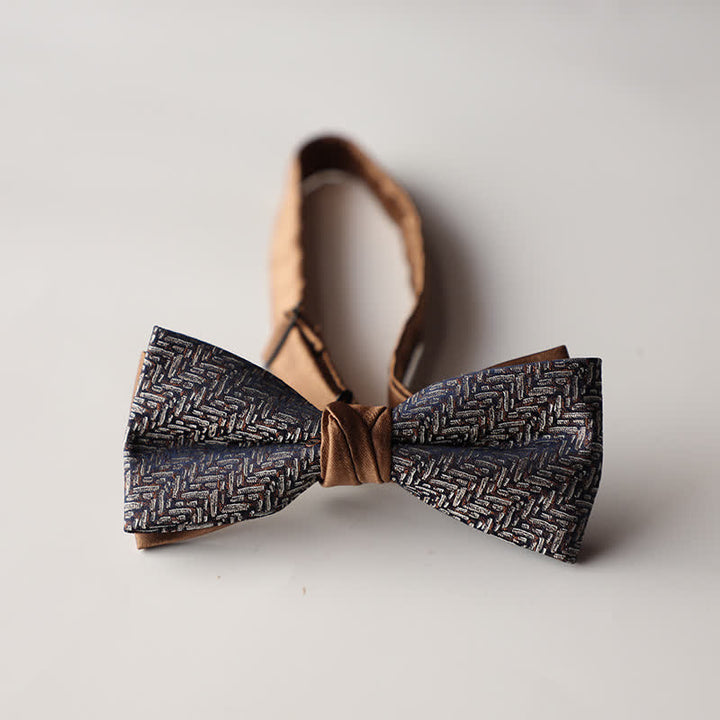 Men's Floral Striped Jacquard Woven Double Layers Bow Tie