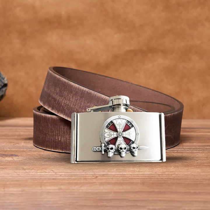 Men's DIY 3oz. Cross Celtic Leather Belt with Hidden Flask