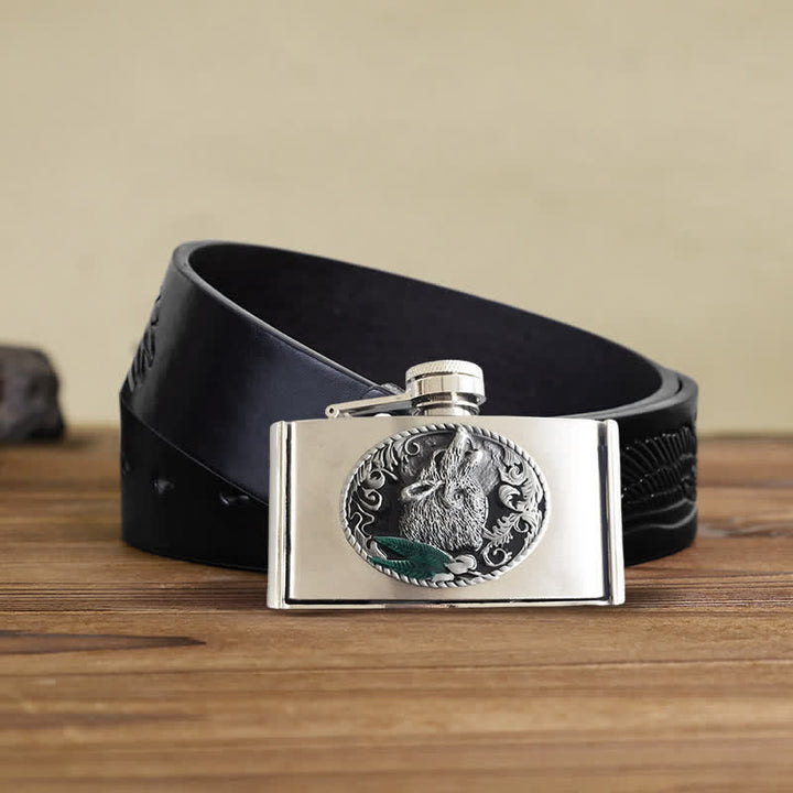 Men's DIY 3oz. Howling Wolf Leather Belt with Hidden Flask