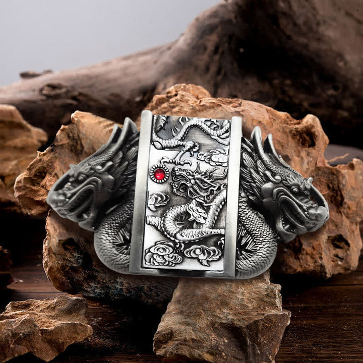 Men's DIY Antique Silver Dual Dragon Leather Belt with Hidden Lighter - image 1