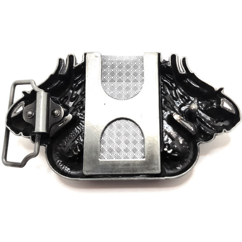 Men's DIY Antique Silver Dual Dragon Leather Belt with Hidden Lighter - image 3