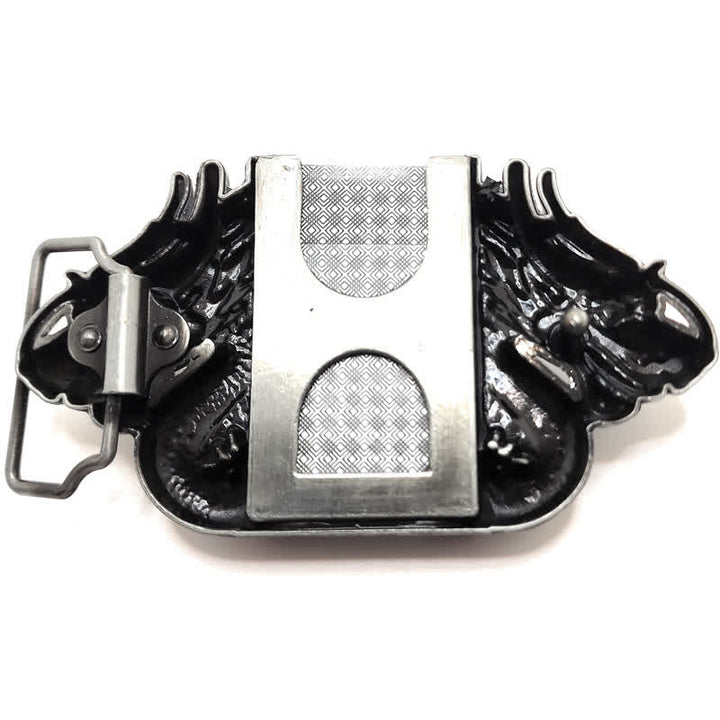 Men's DIY Antique Silver Dual Dragon Leather Belt with Hidden Lighter - image 3