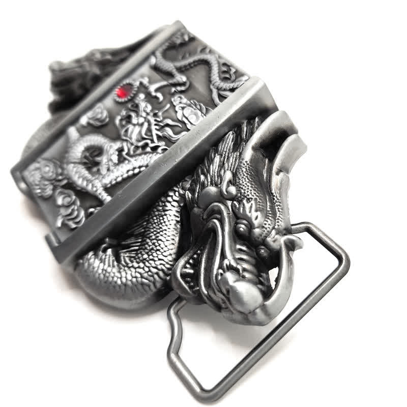 Men's DIY Antique Silver Dual Dragon Leather Belt with Hidden Lighter - image 5