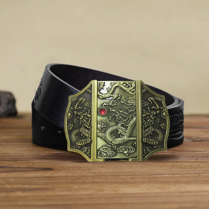 Men's DIY Bronze Dragon Leather Belt with Hidden Lighter