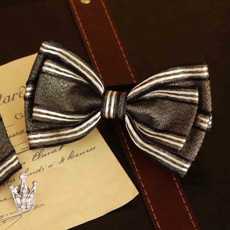 Men's Glossy Triple Layered Classic Striped Bow Tie