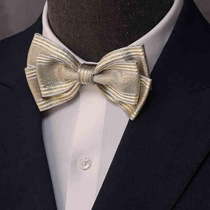 Men's Glossy Triple Layered Classic Striped Bow Tie