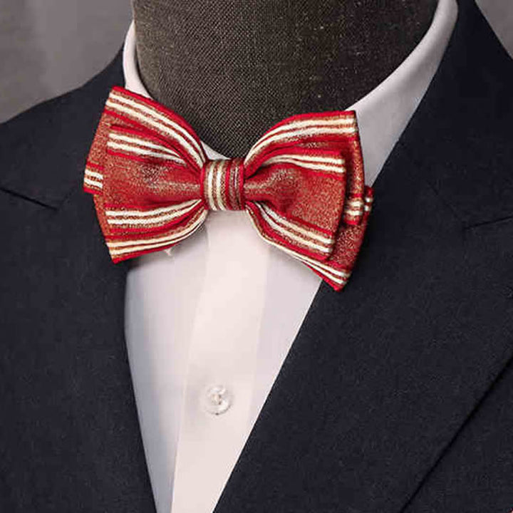 Men's Glossy Triple Layered Classic Striped Bow Tie