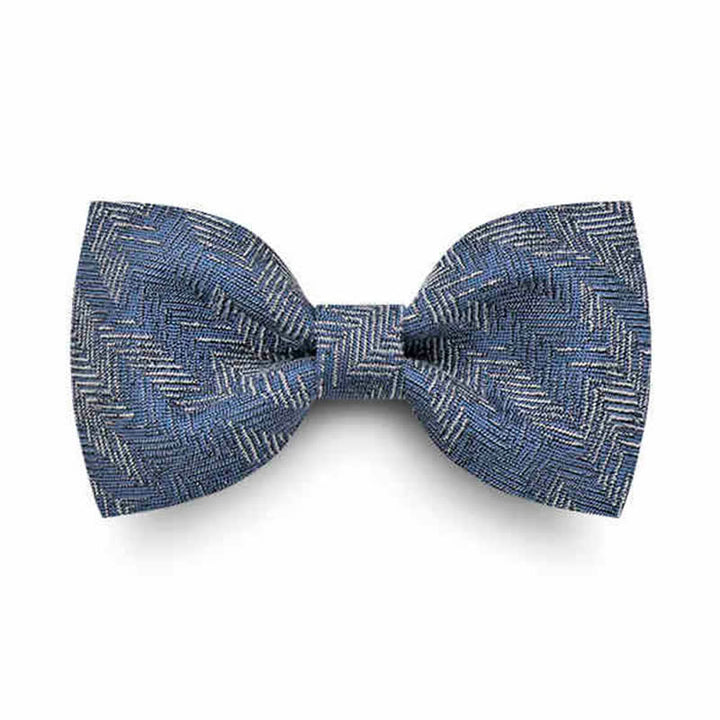 Men's Blue Series Flower Herringbone Pattern Denim Bow Tie