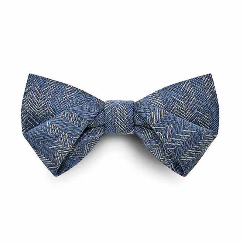 Men's Blue Series Flower Herringbone Pattern Denim Bow Tie