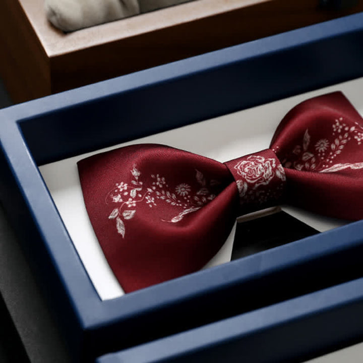 Men's Elegant Floral Plant Pattern Wedding Bow Tie