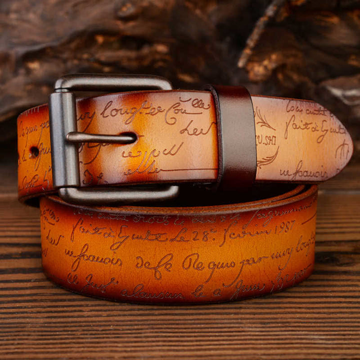 Retro Embossed Letter Pattern Four Colors Available Leather Belt