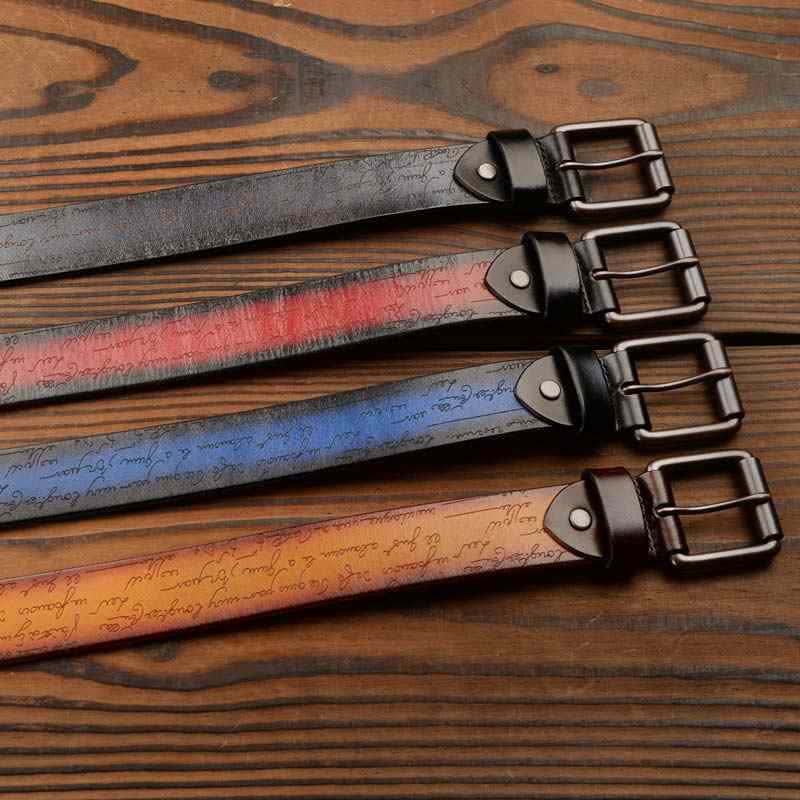 Retro Embossed Letter Pattern Four Colors Available Leather Belt