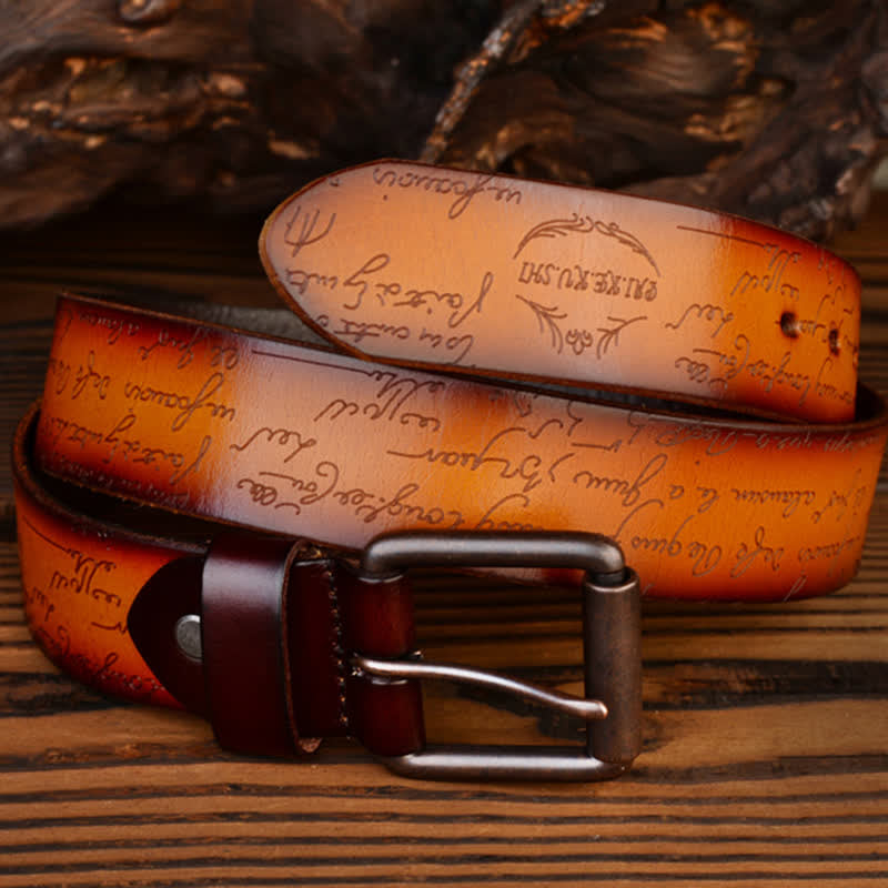 Retro Embossed Letter Pattern Four Colors Available Leather Belt