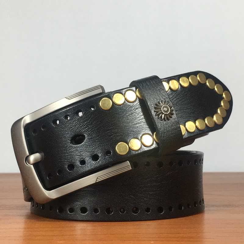 Vintage Retro Bronze Circle Rivets Studded Leather Belt