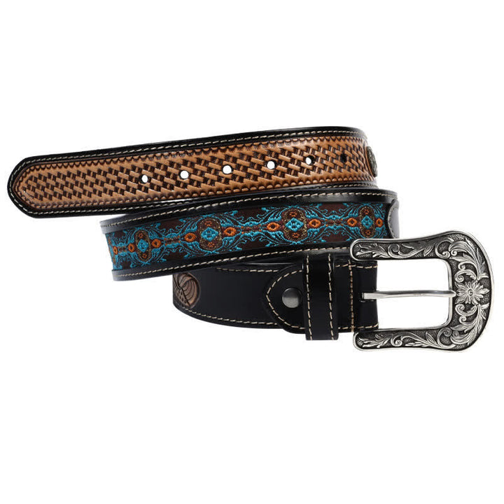 Native Style Retro Basket Weave Pattern Leather Belt