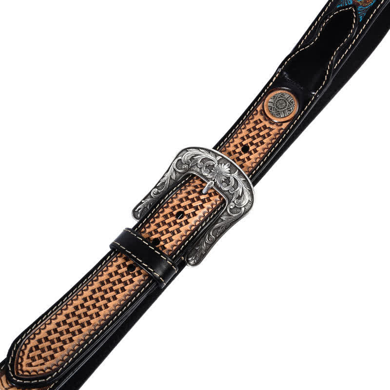 Native Style Retro Basket Weave Pattern Leather Belt