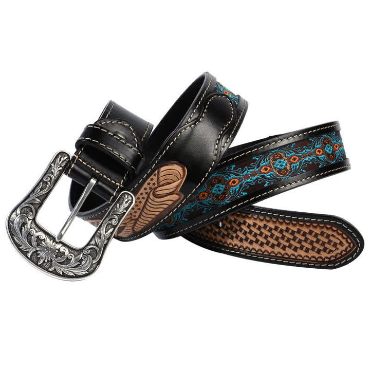 Native Style Retro Basket Weave Pattern Leather Belt