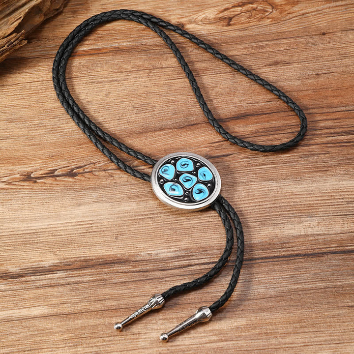 Blue Enameled Oval Flowers Triangle Bolo Tie