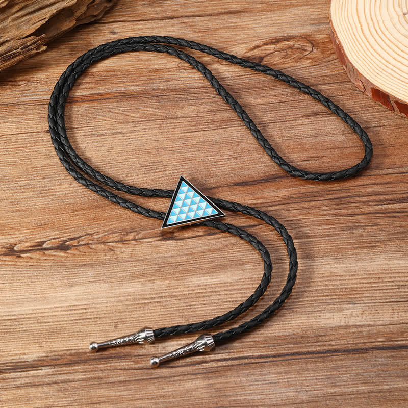 Blue Enameled Oval Flowers Triangle Bolo Tie