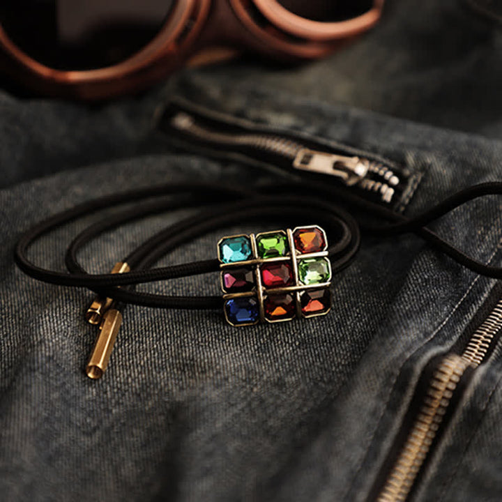 Geometric Mosaic Cube Gemstone Bolo Tie