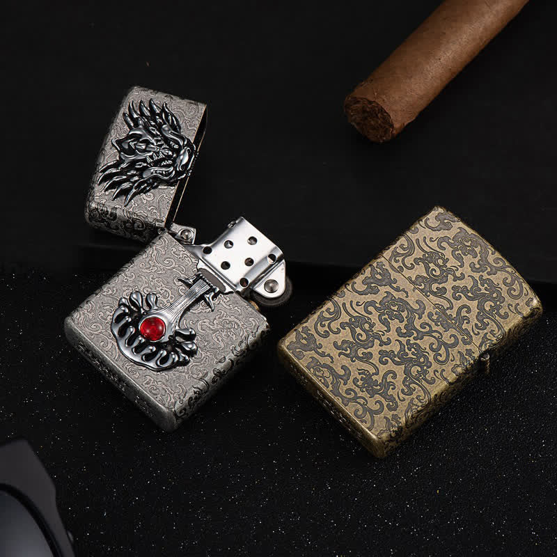 Engraved Dragon-Shaped Retro Refillable Kerosene Lighter