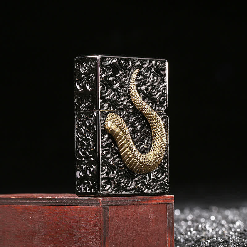 Black & Gold Snake Cobra Refillable Kerosene Lighter