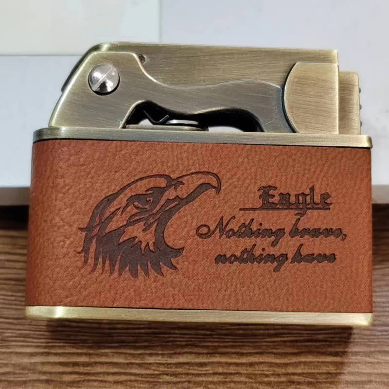 Retro Eagle Pattern Leather Refillable Kerosene Lighter