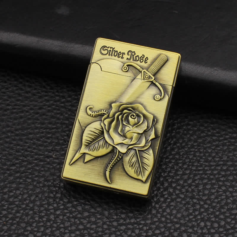 Rose & Sword Engraving Refillable Butane Lighter