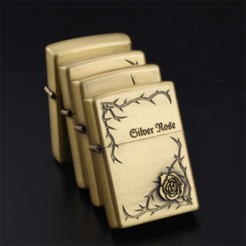 Bronze Embossed Roses Refillable Kerosene Lighter