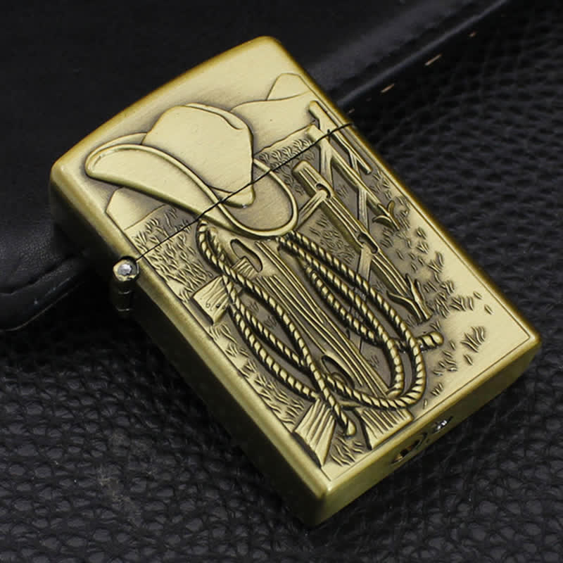 Western Scene Cowboy Hat Refillable Butane Lighter - Gold - image 1