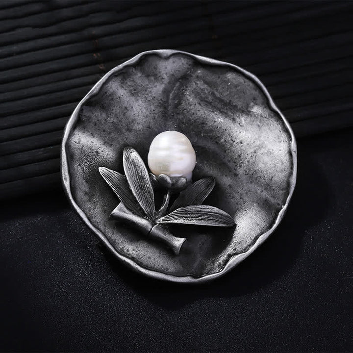 Women's Retro Round Bamboo Pearl Decoration Brooch