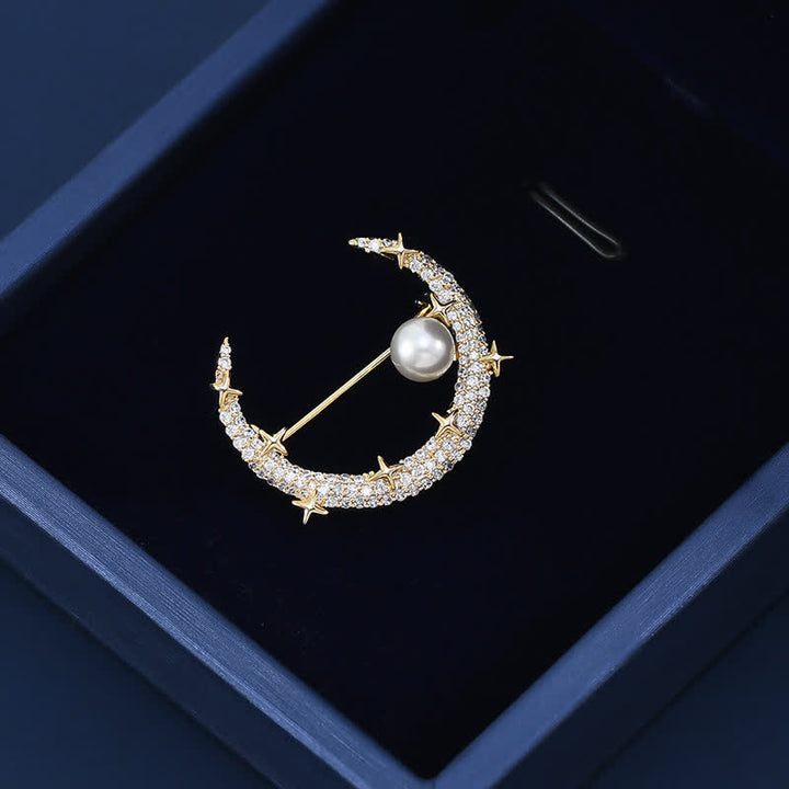 Women's Fashion Moon & Star Rhinestone Brooch