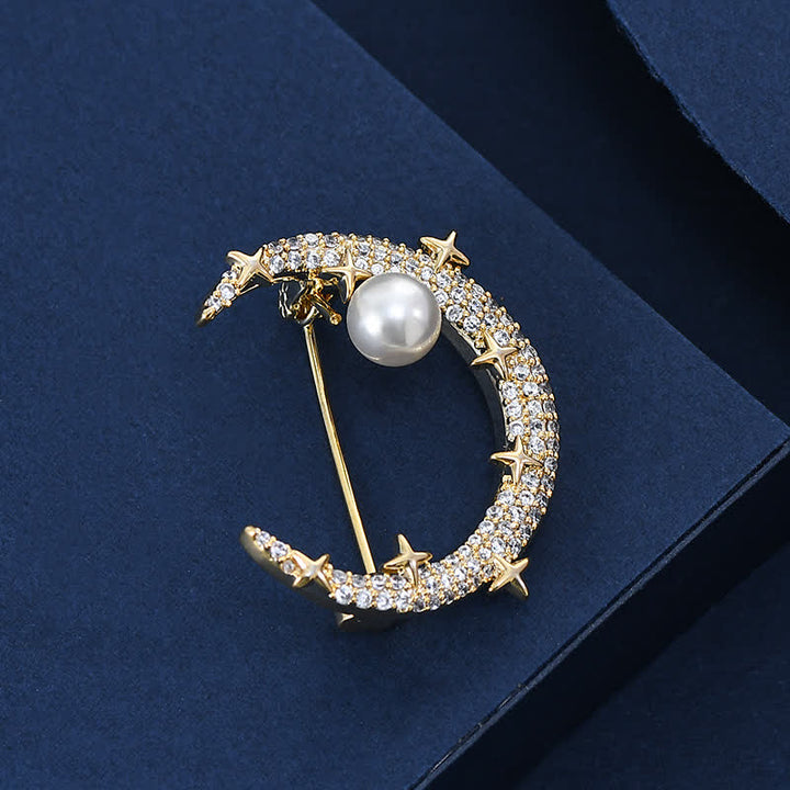 Women's Fashion Moon & Star Rhinestone Brooch