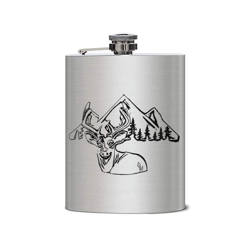 2-10 oz Deer Hunting Laser Pattern Stainless Steel Portable Flask