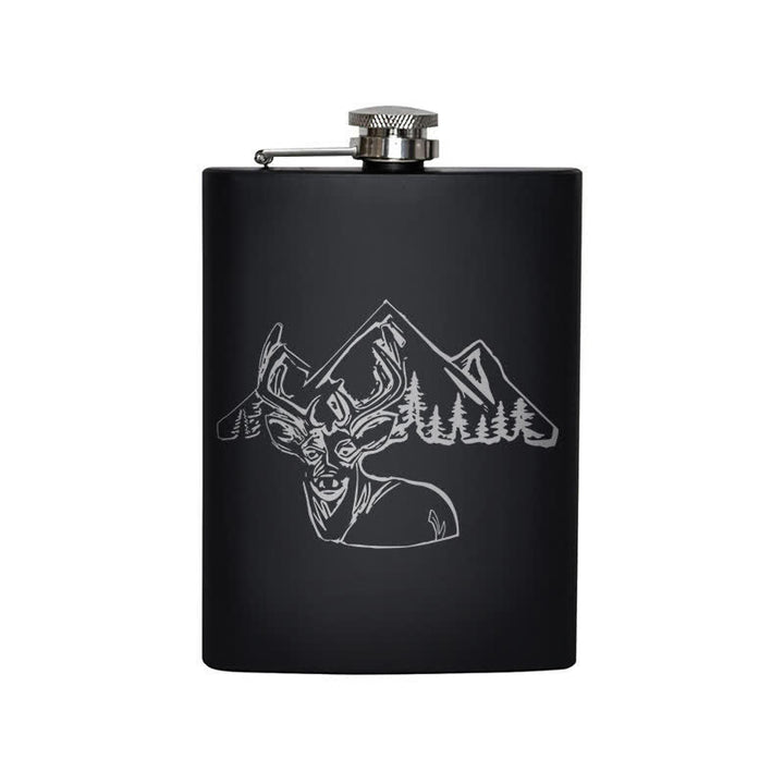 2-10 oz Deer Hunting Laser Pattern Stainless Steel Portable Flask