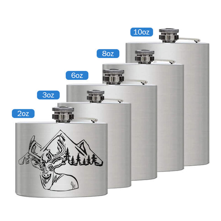 2-10 oz Deer Hunting Laser Pattern Stainless Steel Portable Flask