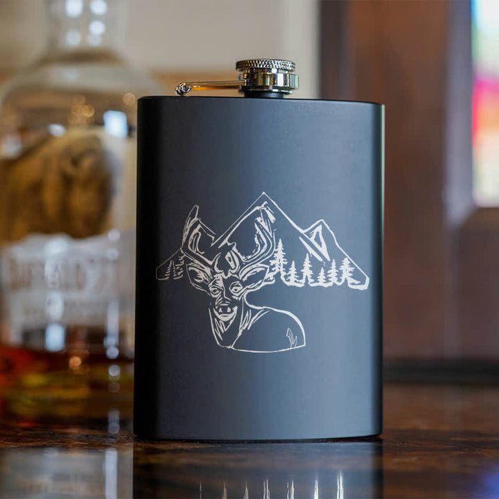 2-10 oz Deer Hunting Laser Pattern Stainless Steel Portable Flask