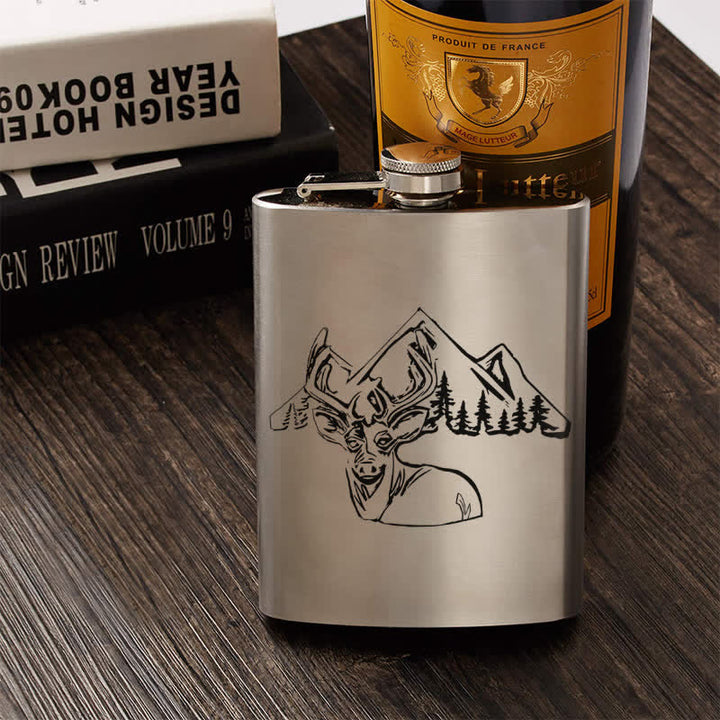 2-10 oz Deer Hunting Laser Pattern Stainless Steel Portable Flask