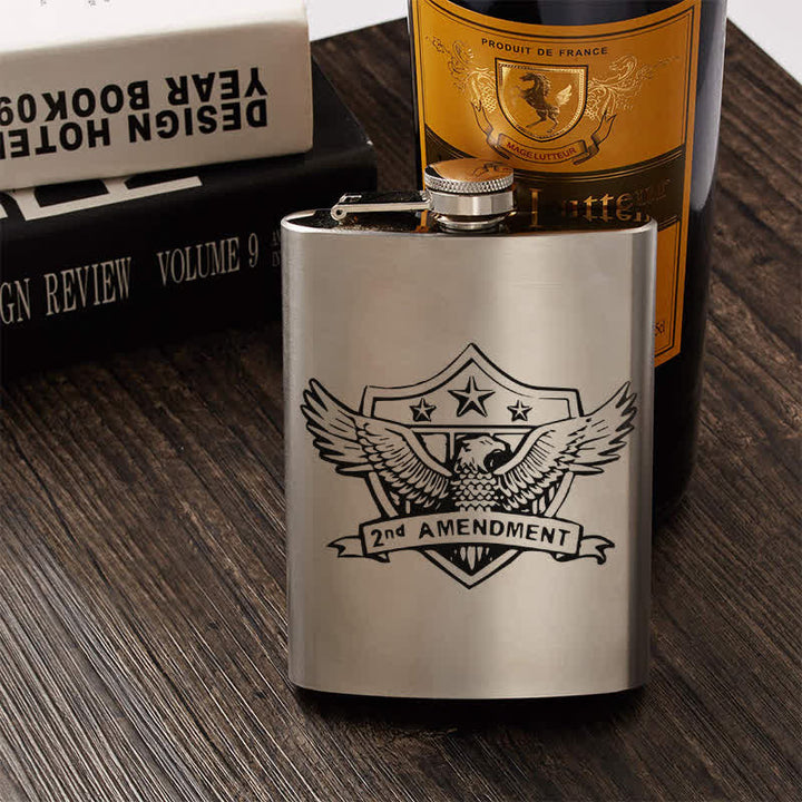 2-10 oz Eagle Laser Pattern Stainless Steel Portable Flask