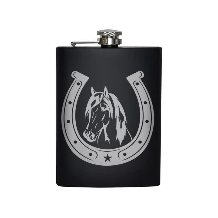 2-10 oz Horse Head Laser Pattern Stainless Steel Portable Flask