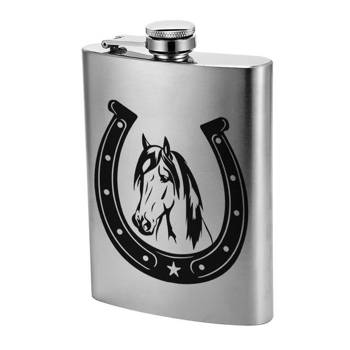 2-10 oz Horse Head Laser Pattern Stainless Steel Portable Flask