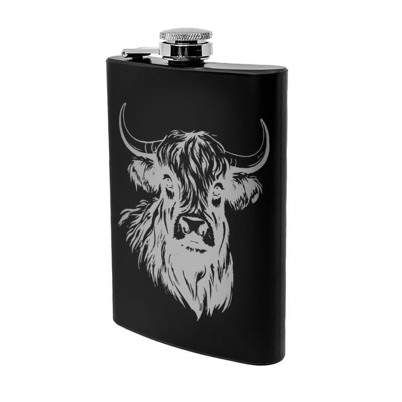 2-10 oz Yak Bull Laser Pattern Stainless Steel Portable Flask