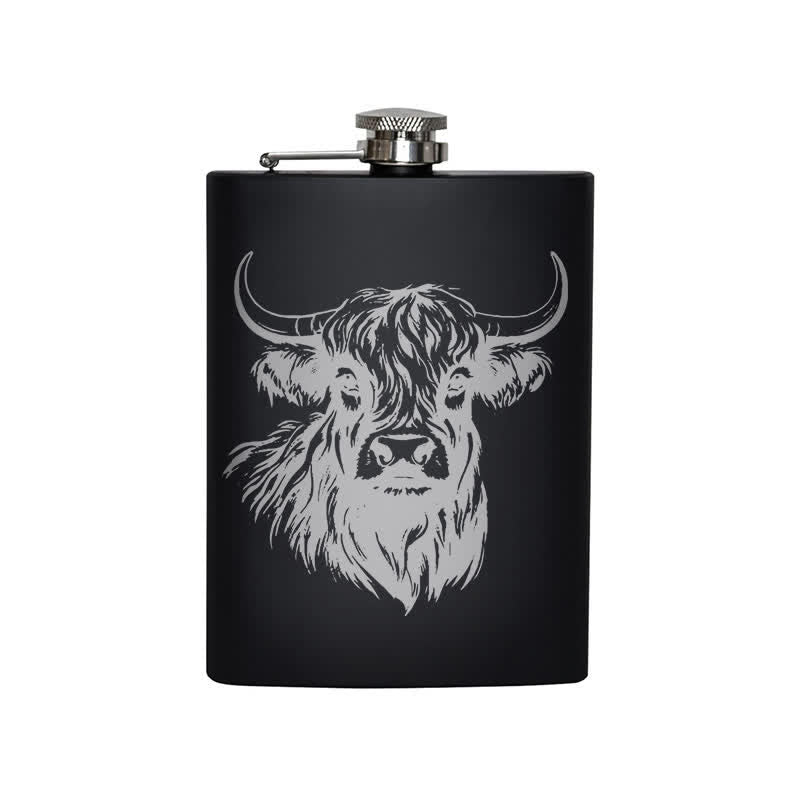 2-10 oz Yak Bull Laser Pattern Stainless Steel Portable Flask